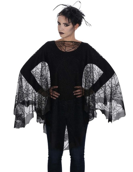 Poncho noir toiles d'araignées pour déguisement Halloween