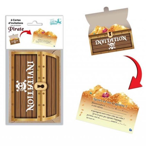 6 cartons d'invitation coffre pirate