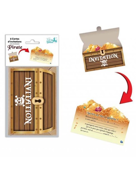 6 cartons d'invitation coffre pirate