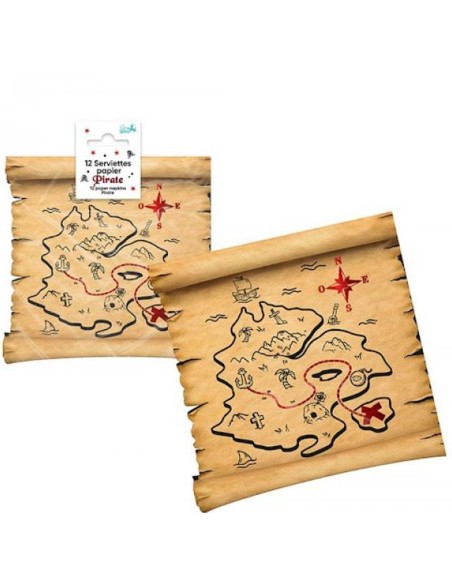 12 serviettes carte au trésor pirate