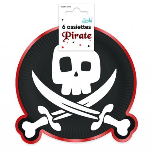 6 assiettes tête de mort pirate