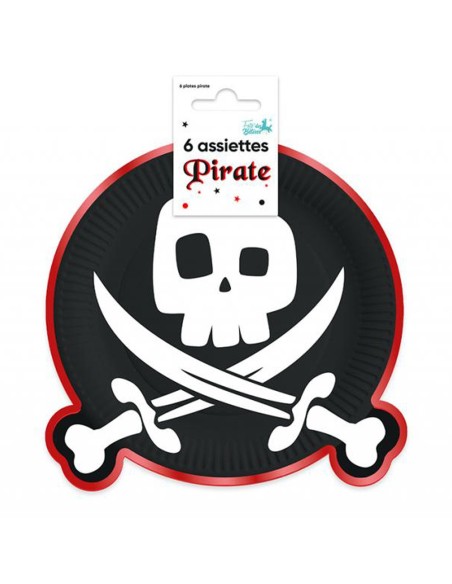 6 assiettes tête de mort pirate