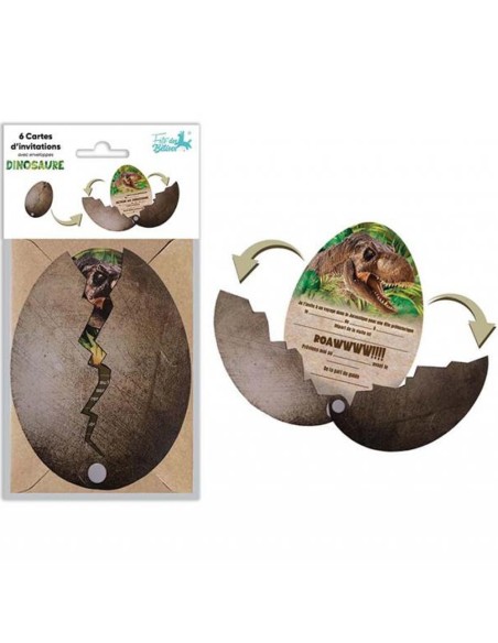 6 cartons d'invitation oeuf de dinosaure