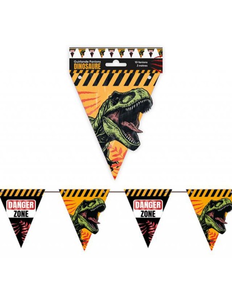 Guirlande 10 fanions thème dinosaure 3m pour déco anniversaire enfant