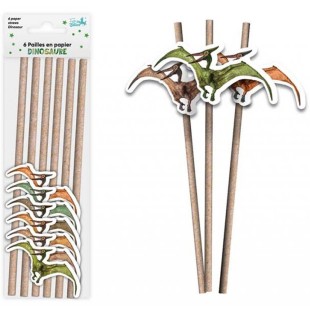 6 pailles thème dinosaure
