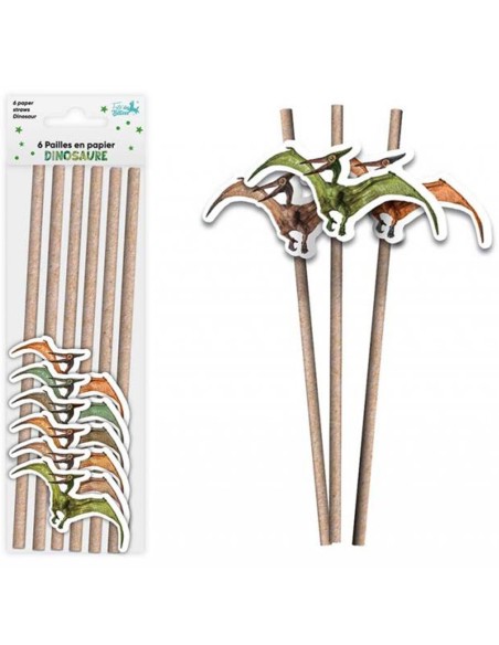 6 pailles thème dinosaure