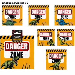 12 serviettes thème dinosaure imprimée danger zone pour enfants