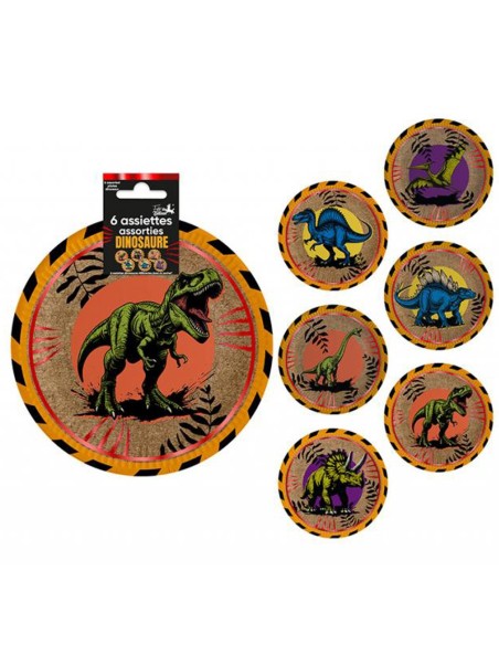 6 assiettes thème dinosaure