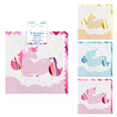 12 serviettes thème licorne