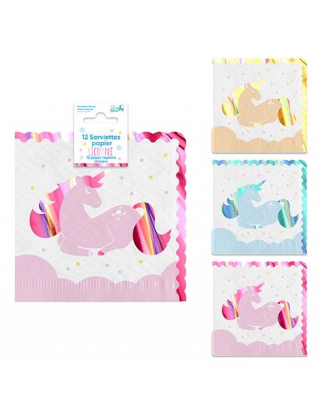 12 serviettes thème licorne