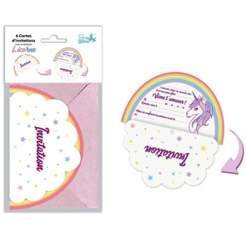 6 cartons d'invitation licorne