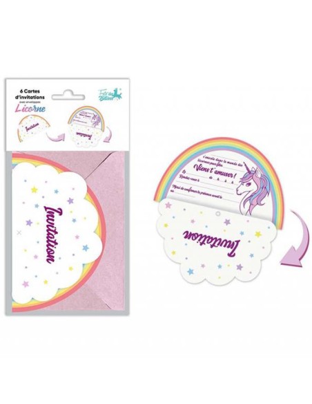 6 cartons d'invitation licorne