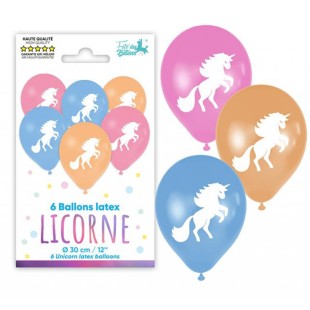 6 ballons thème licorne latex
