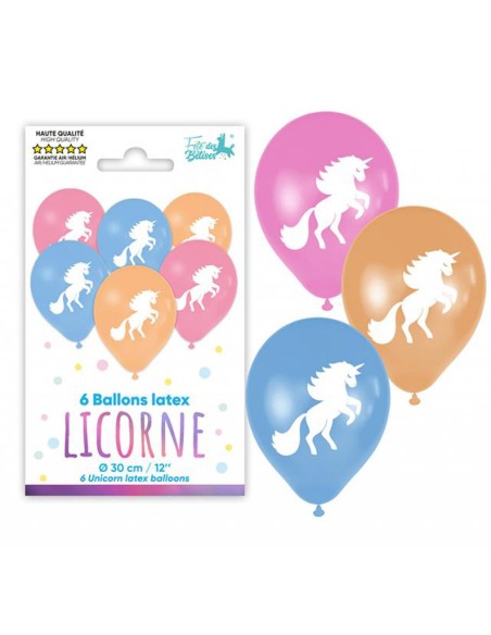 6 ballons thème licorne latex