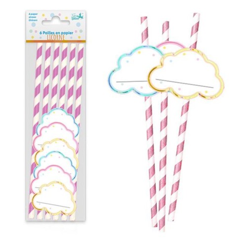 6 pailles thème licorne