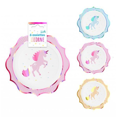 6 assiettes thème licorne