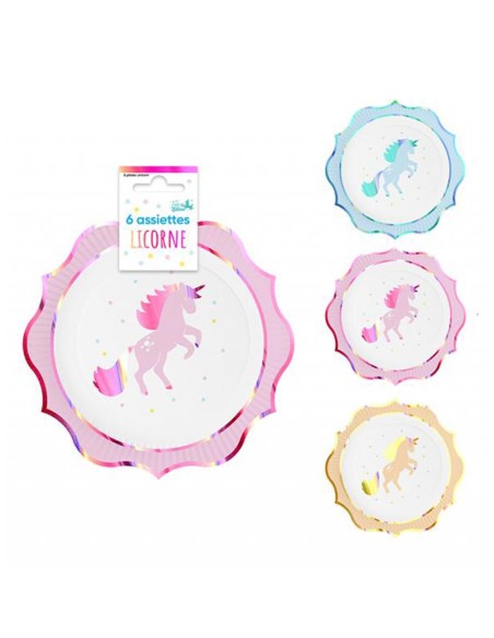 6 assiettes thème licorne