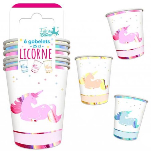 6 gobelets thème licorne