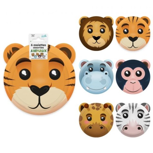 6 assiettes têtes d'animaux