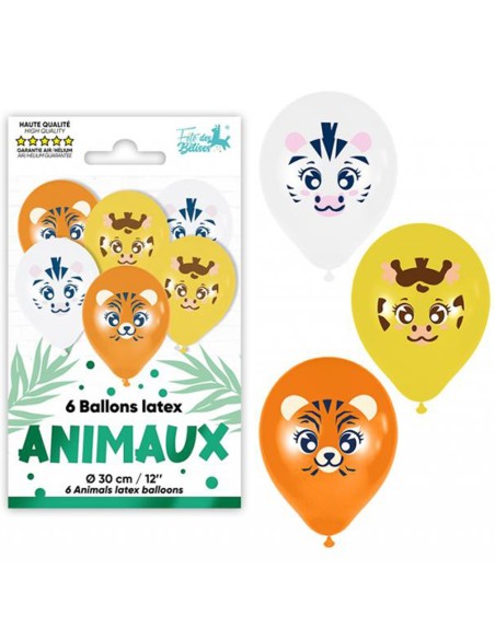 6 ballons latex têtes d'animaux