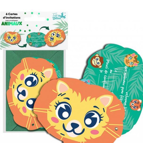 6 cartons d'invitation thème animaux