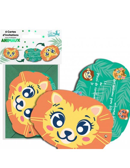 6 cartons d'invitation thème animaux