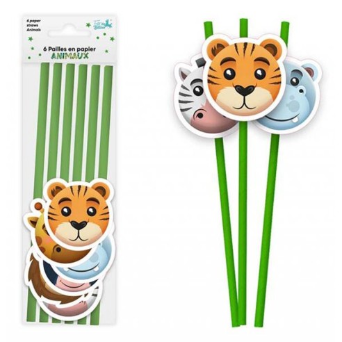 6 pailles thème animaux