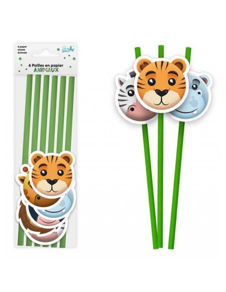 6 pailles thème animaux
