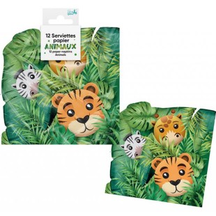 12 serviettes animaux de la savane