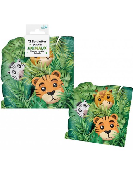 12 serviettes animaux de la savane