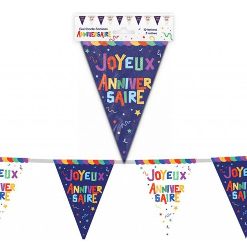 Guirlande fanions Joyeux Anniversaire multicolore