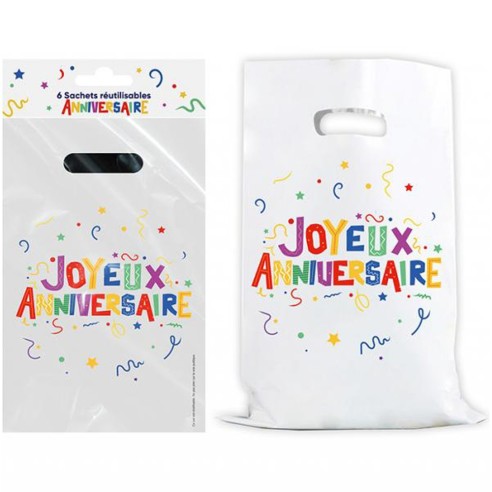 6 sachets Joyeux Anniversaire multicolore