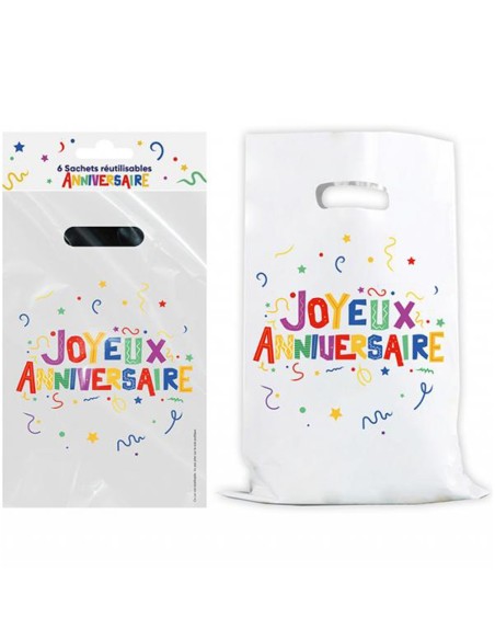 6 sachets Joyeux Anniversaire multicolore