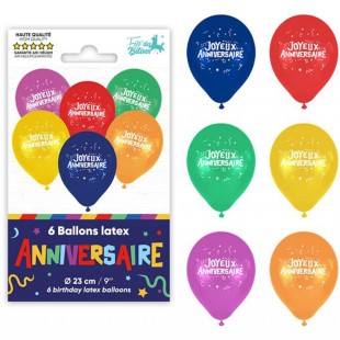 6 ballons Joyeux Anniversaire assortis
