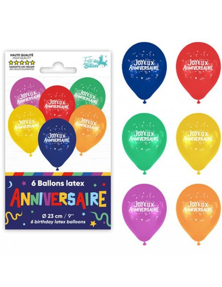 6 ballons Joyeux Anniversaire assortis