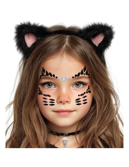 Strass visage maquillage chat noir