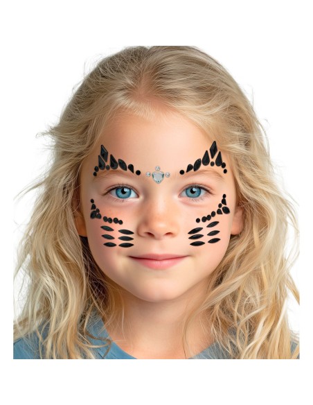 Strass visage maquillage chat noir