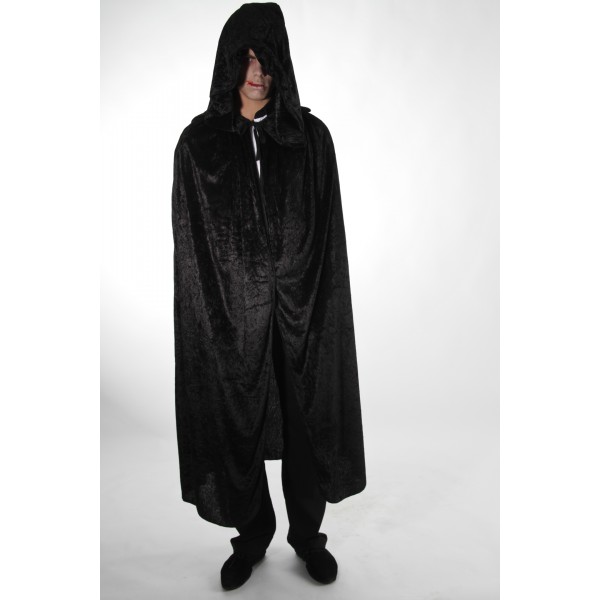 Cape capuche velours noir luxe 182cm