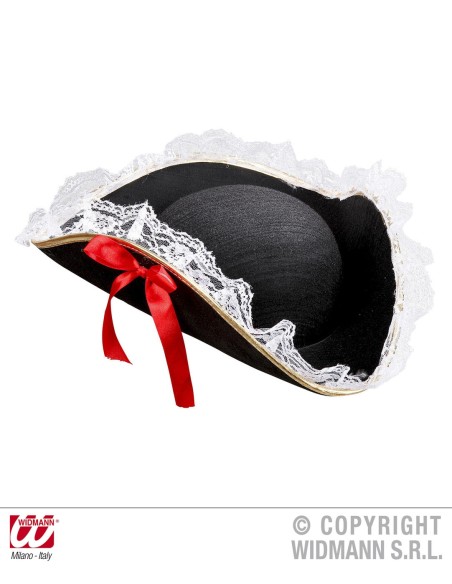 Tricorne avec bordure dentelle et noeud rouge