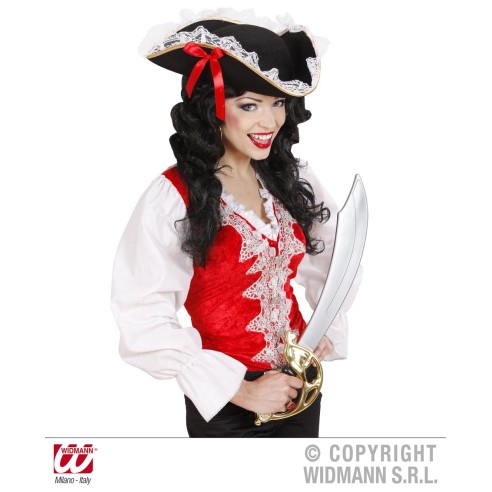 Tricorne avec bordure dentelle et noeud rouge