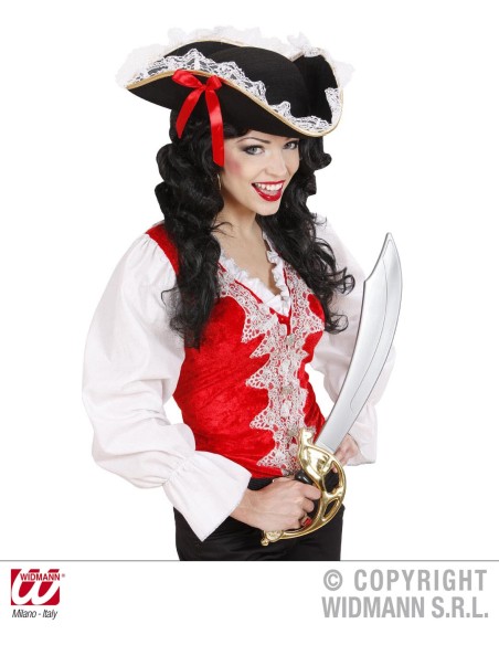 Tricorne avec bordure dentelle et noeud rouge