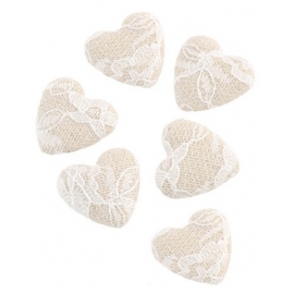 Set de 6 coeurs lin et dentelle à disperser