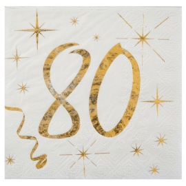 20 serviettes âge noir et blanc - 80 ans