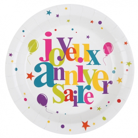 10 assiettes joyeux anniversaire Festif multicolore