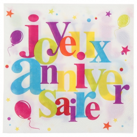 20 serviettes joyeux anniversaire - Festif multicolore