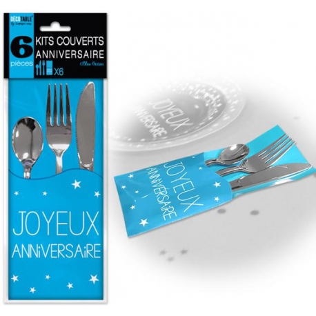 6 Kits Couverts Joyeux Anniversaire Bleu 6 Kits Couverts Joyeux Anniversaire Bleu