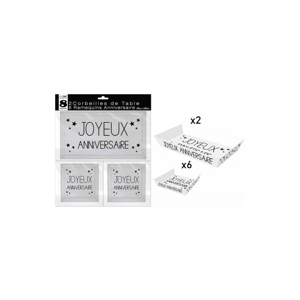 8 Ramequins Joyeux Anniversaire Blanc