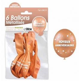 6 ballons joyeux anniversaire - Cuivre