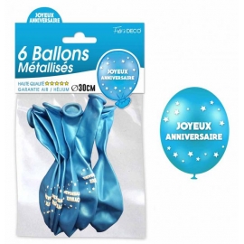 6 ballons joyeux anniversaire - Bleu