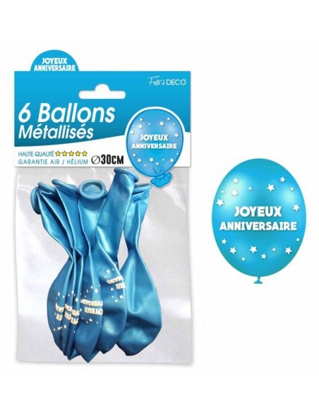 6 ballons joyeux anniversaire - Bleu